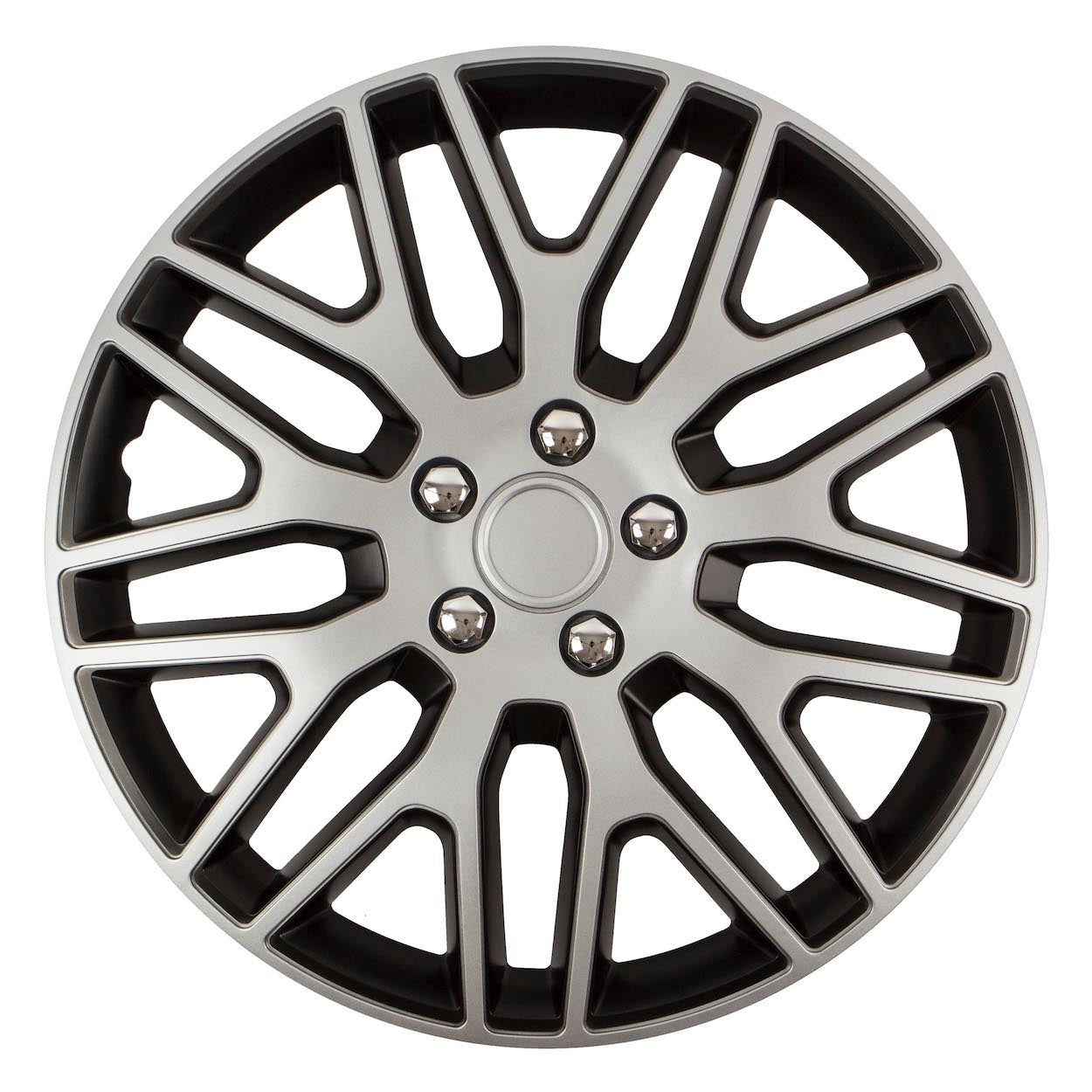 Kołpak samochodowy czarno srebrny ze śrubami chrom DAKAR NC 14" cali
