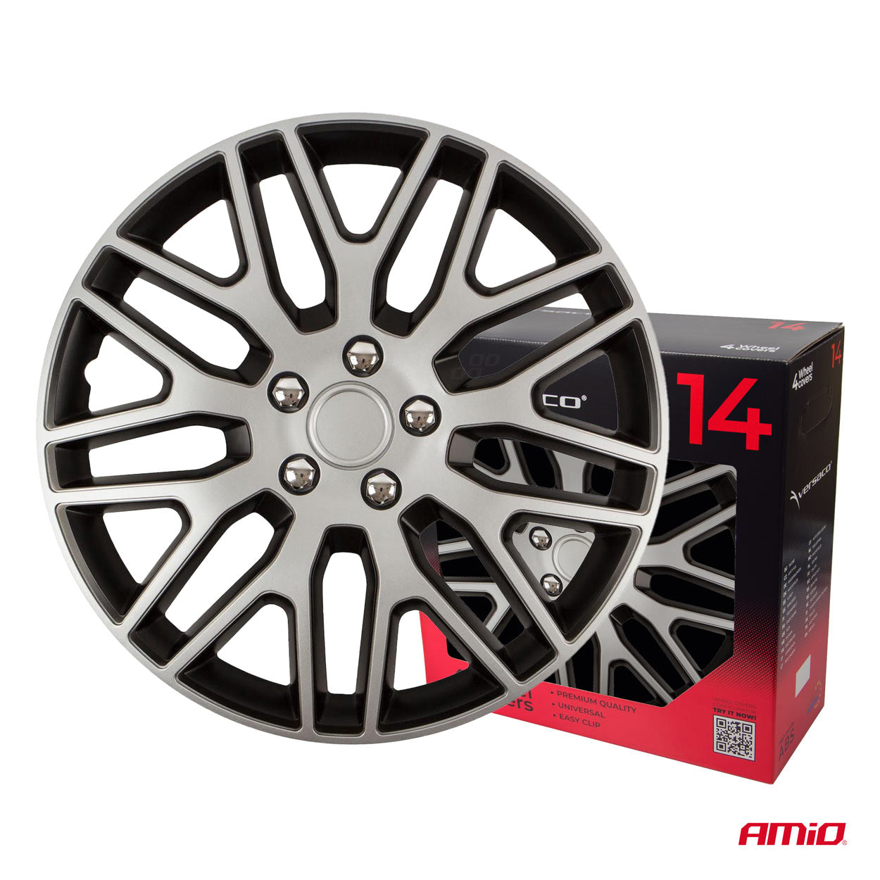 Kołpaki samochodowe 4szt. komplet Dakar czarno srebrne 14" cali COLOR BOX