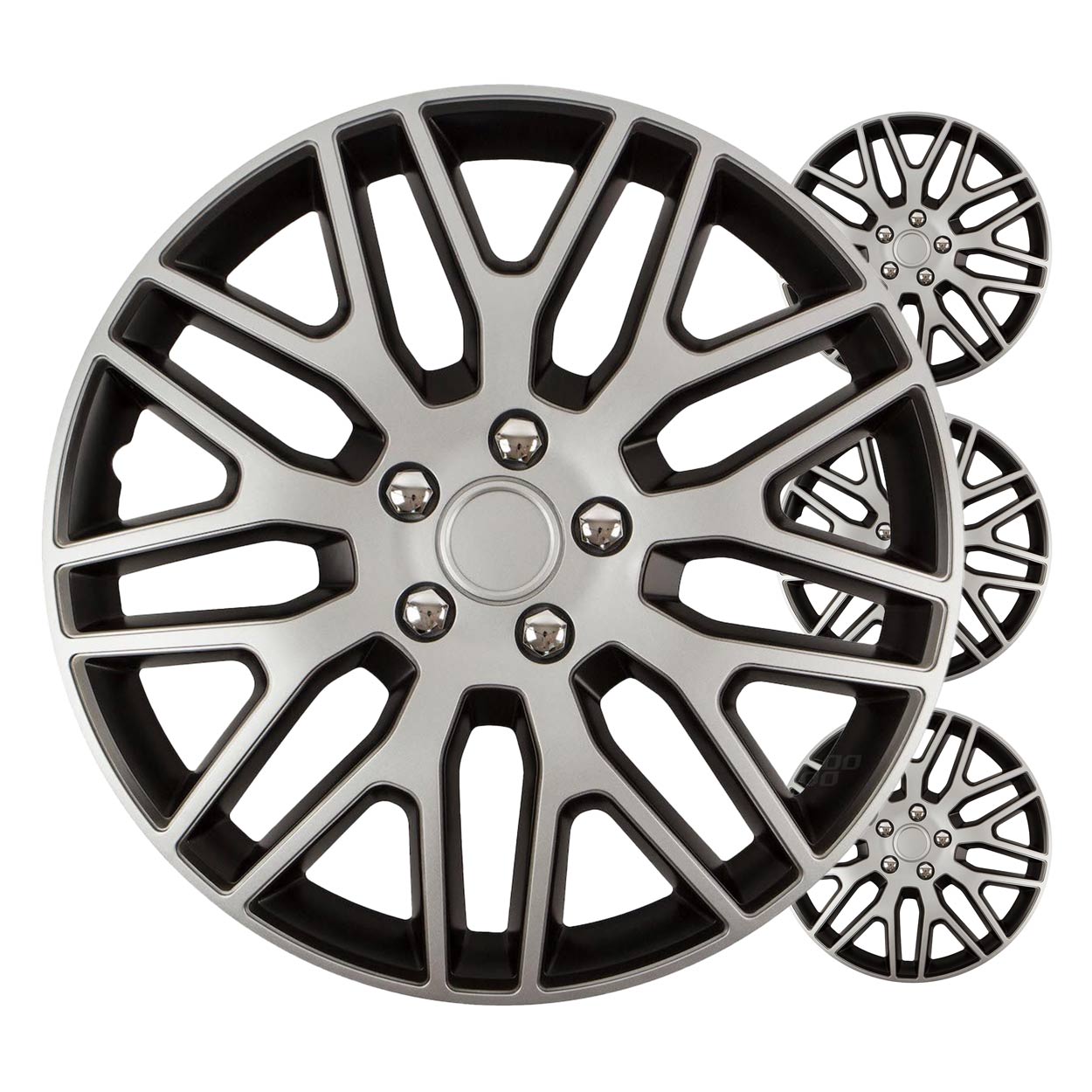 Kołpaki samochodowe 4szt. komplet Dakar czarno srebrne 15" cali COLOR BOX