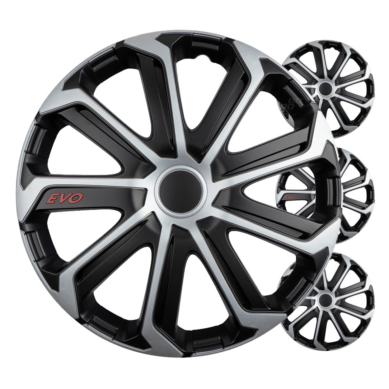 Kołpaki samochodowe 4szt. komplet EVO czarno srebrne 16" cali COLOR BOX