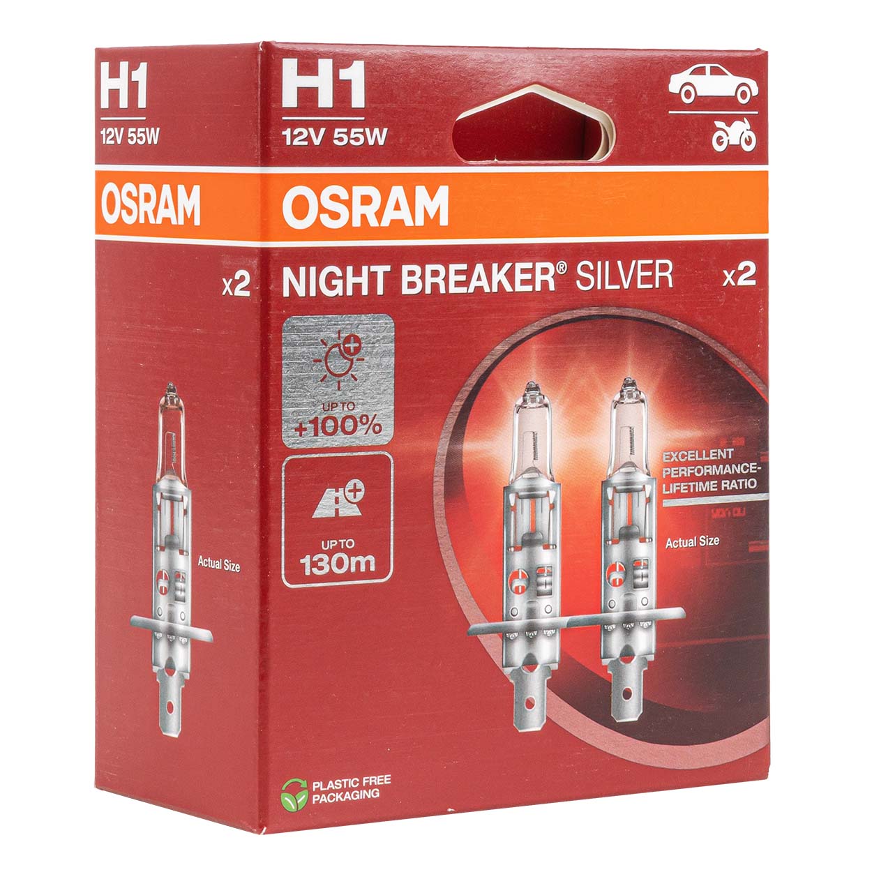 Żarówki halogenowe Osram H1 12V 55W P14,5s NIGHT BREAKER SILVER +100% /2 szt./