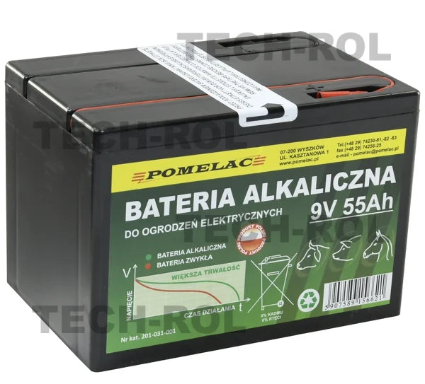 Bateria 9V 55Ah alkaliczna; Elektryzator; do ogrodzenia elektrycznego; 201-031-001, 11-0070 LubaCell