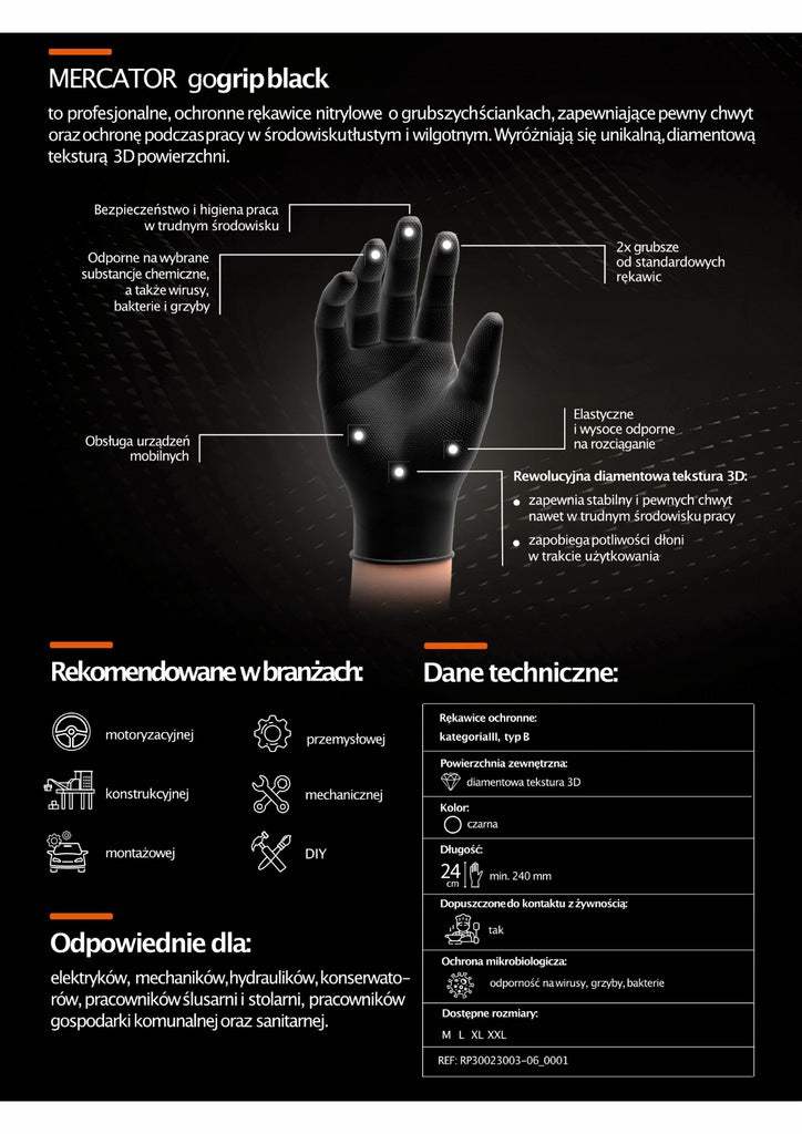 Rękawice nitrylowe czarne Mercator GoGrip Black 50 sztuk rozmiar XL
