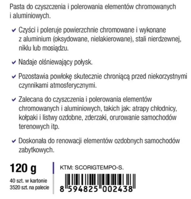 Pasta do polerowania powierzchni chromowanych TEMPO 120g Druchema